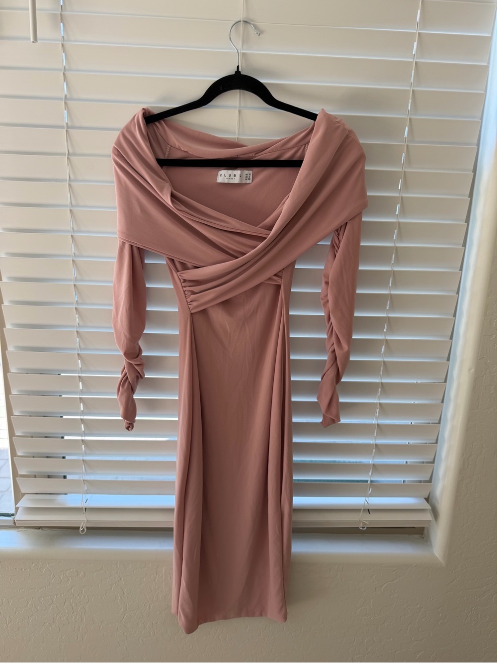 Club L London Dusty Rose Off-Shoulder Maxi Maternity Dress